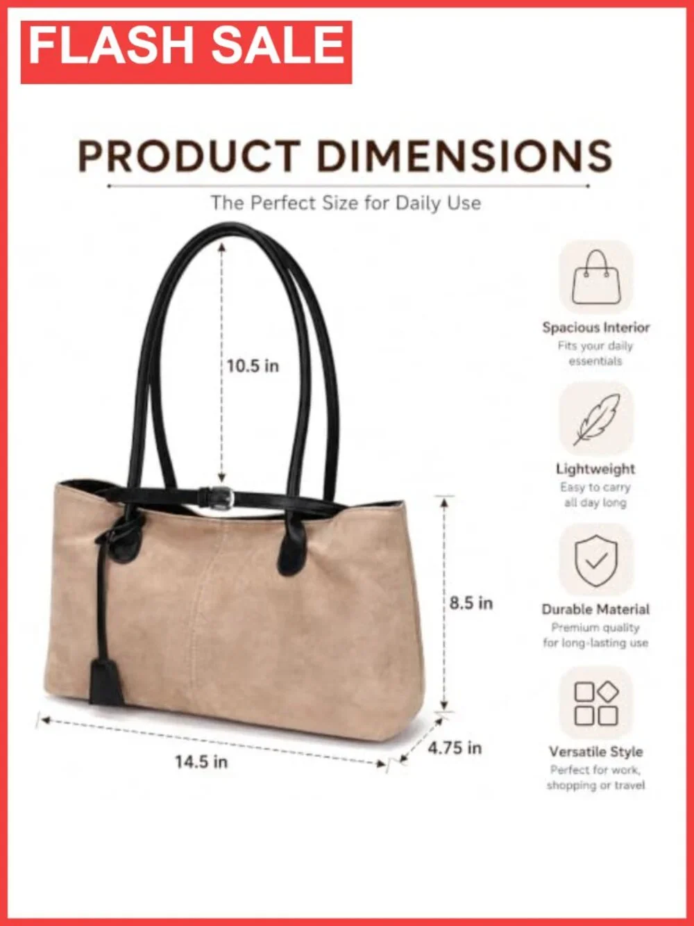 Faux Suede Hobo Tote Bag for Women Retro Slouchy Shoulder Handbag